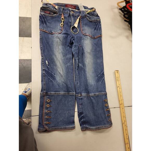 Baby Phat Denim Jeans Sz 13 Blue Low Rise Y2K Embellished Flare Leg Pants - Picture 1 of 14